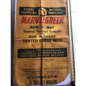 Vintage Cloth Bag Sack - GRASS SEED, Marvelgreen Bound Brook New Jersey